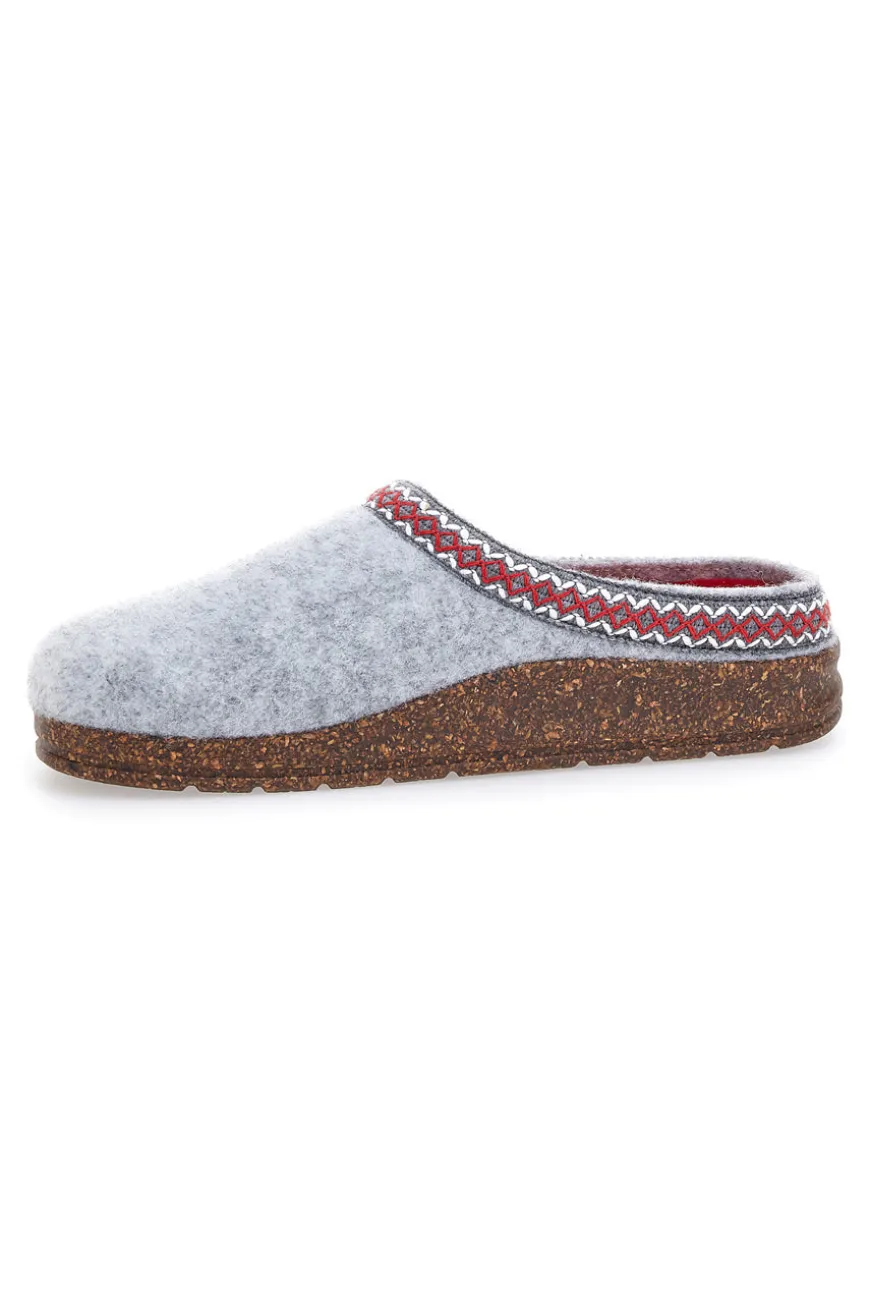 Pantofole Grigie in Feltro con Bordo Ricamato e Plantare Estraibile Pittarello Stella Del Nord Bio2
