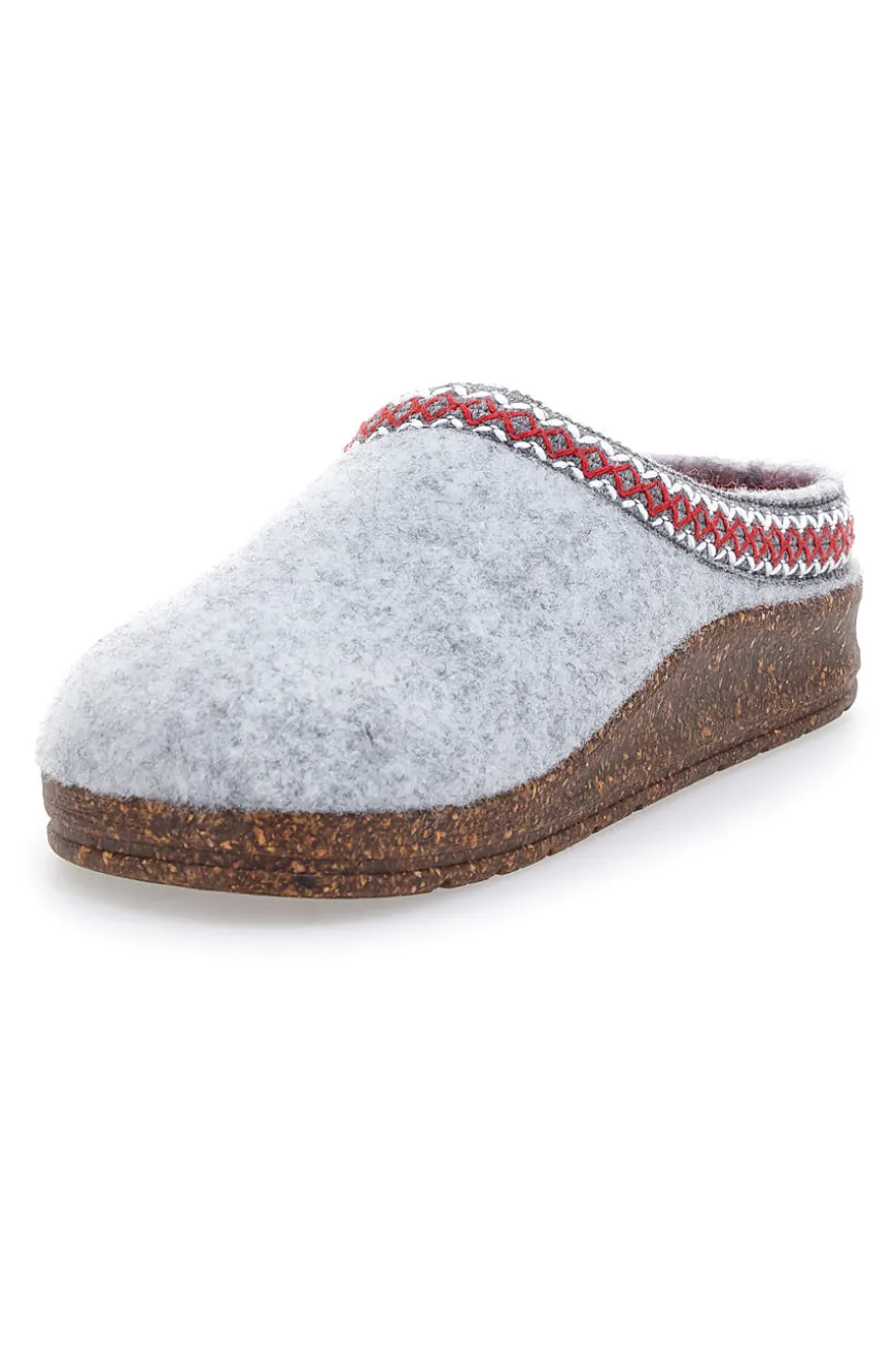 Pantofole Grigie in Feltro con Bordo Ricamato e Plantare Estraibile Pittarello Stella Del Nord Bio2