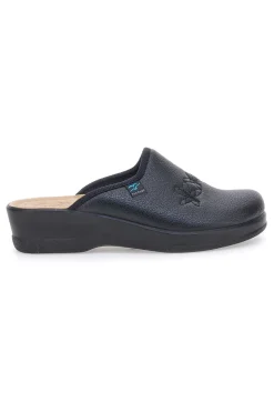Pantofole nere con ricamo floreale e plantare forato Fly Flot 90630Q512B