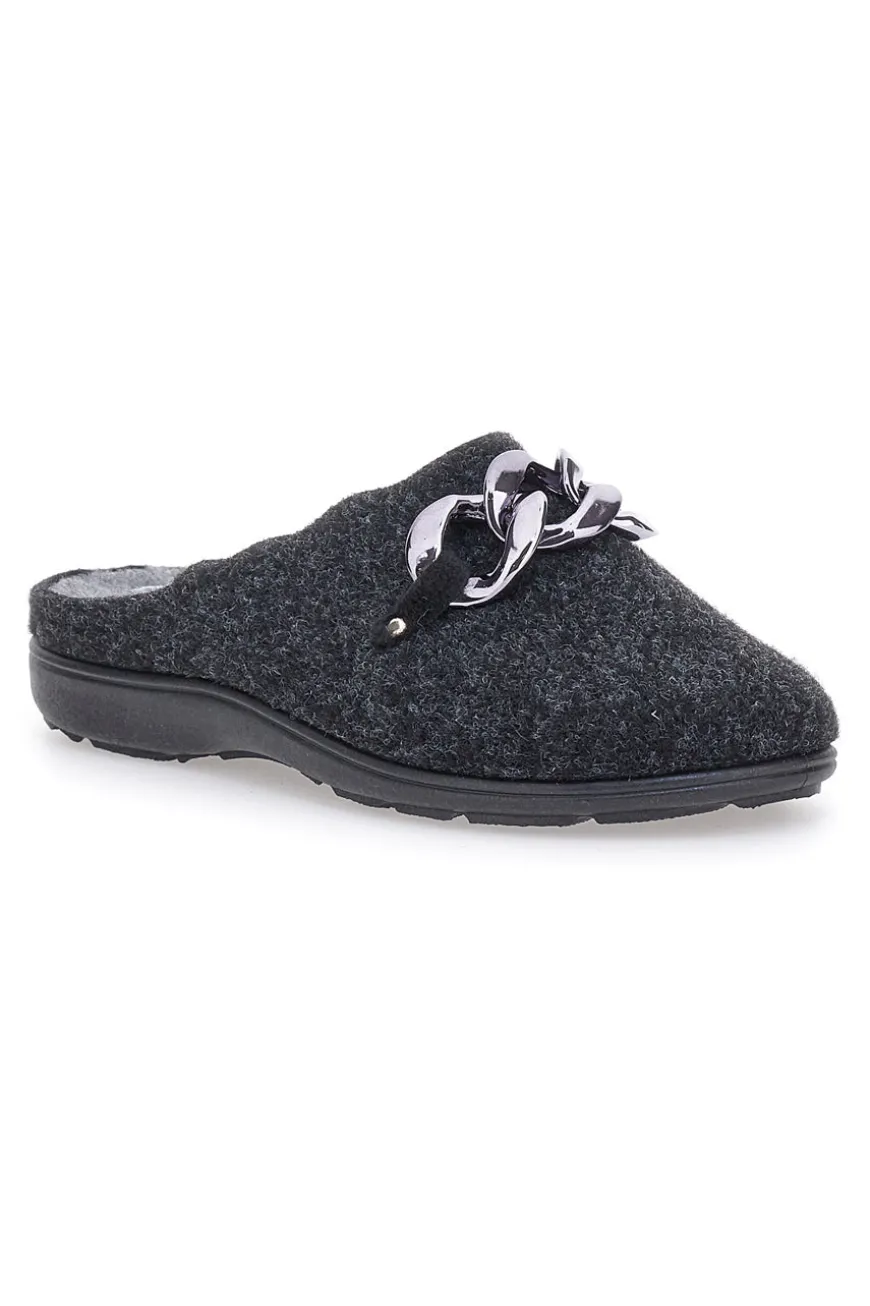 Pantofole Nere in Feltro con Catena Color Canna di Fucile Grazie 3004d