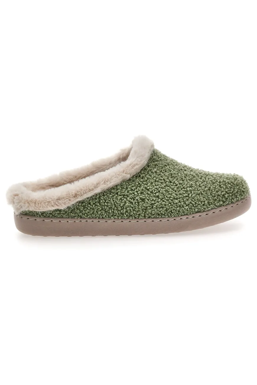 Pantofole verdi in tessuto effetto teddy con interno con pelo Gaia Mania GG549