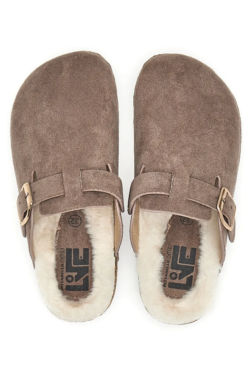 Pittarello Love 1071 Braune Hausschuhe mit Schnalle und Fellfutter