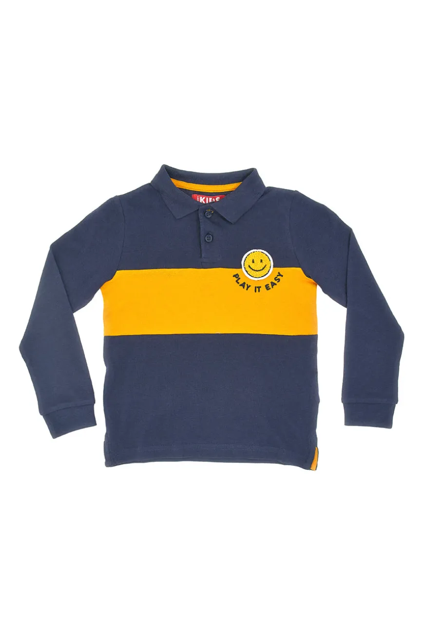 PITT KIDS Blaues und gelbes Langarm-Poloshirt 6031