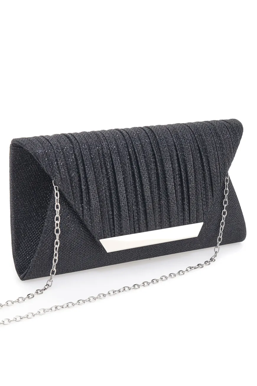 Pochette Nera Effetto Brillantinato con Calamita e Tracolla Rimovibile COVERI COLLECTION 0149-F