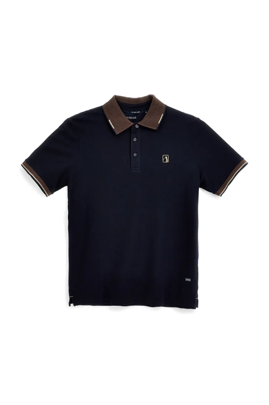 Polo blu con colletto a contrasto e logo ricamato Us golf PO2607