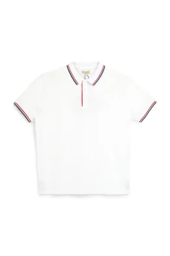 Polo in cotone bianca con colletto a righe Sevenoaks Nby6212