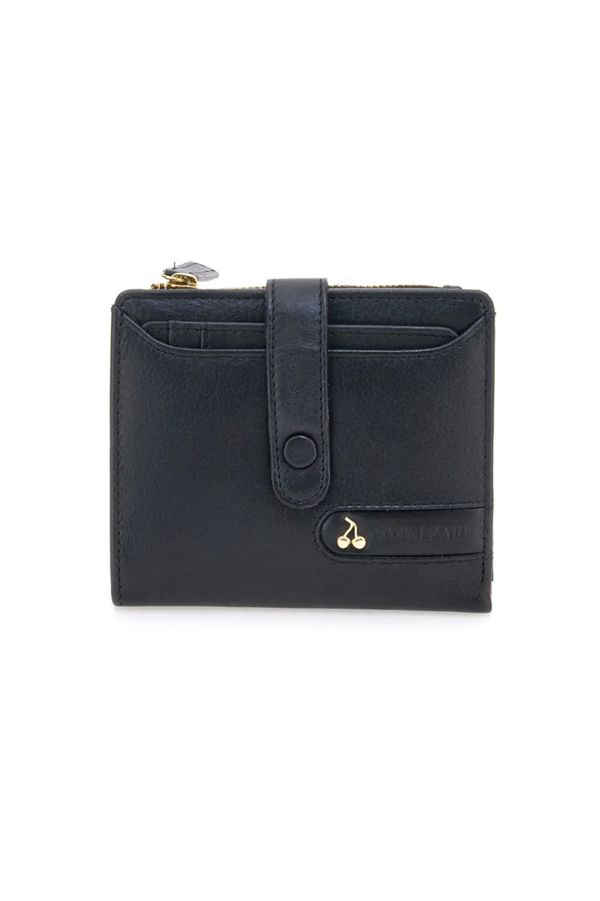 Portafoglio nero con zip e portacarte integrato in vera pelle Naj-Oleari 2521/RW3