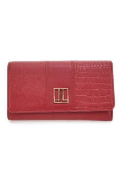 Portafoglio rosso con texture animalier e dettagli dorati Lancetti LL25W-501-68