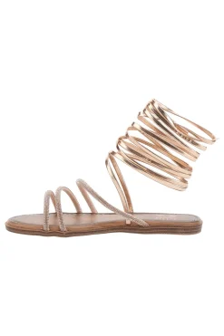 Sandalen in Roségold mit Riemchen und Schnürsenkeln mit Strasssteinen Me & Me 1772