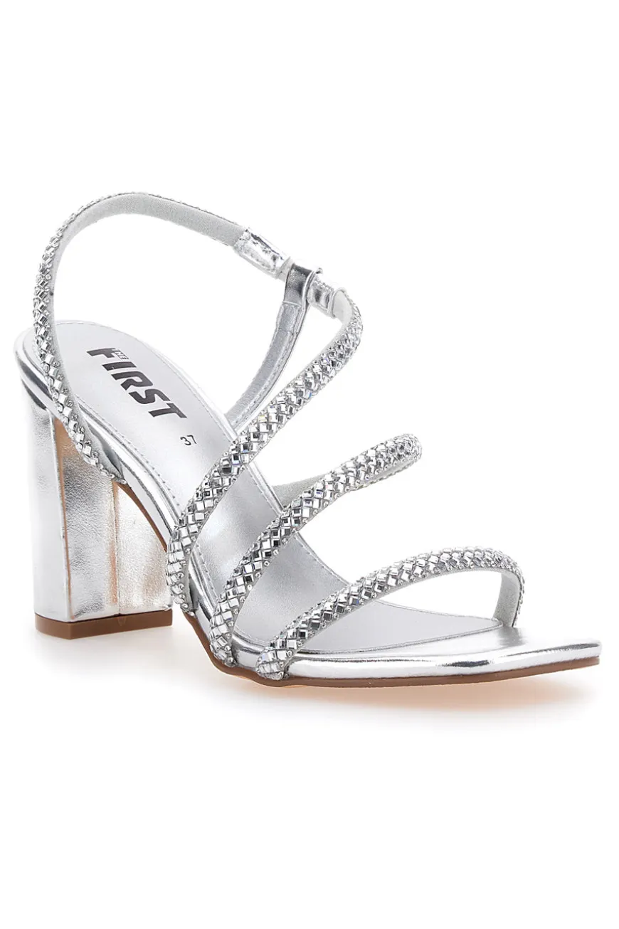 Sandali Argento Con Cinturino e Dettagli Brillanti The First 255