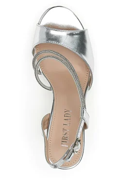 Sandali Argento Con Tacco 9,5 Cm e Strass Da Donna First Lady 455