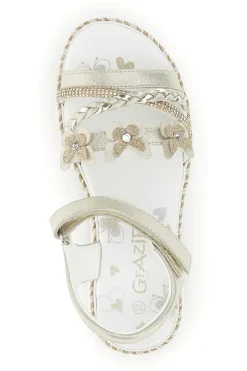 Sandali beige con strappo in velcro e applicazioni floreali Grazie girl 15022