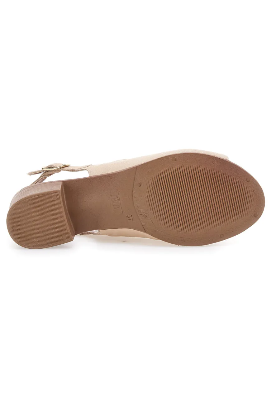 Sandali Beige con Tacco a Blocco e Tomaia in Pelle PITTARELLO LOOK 243065