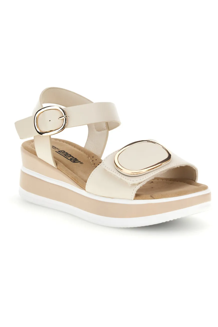 Sandali Beige con zeppa e dettaglio decorativo Energy E471