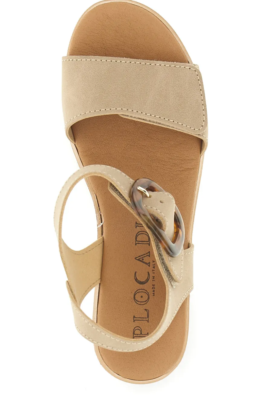 Sandali beige con zeppa made in Italy Plocadi 11076005
