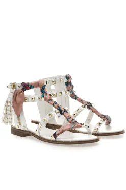 Sandali Bianchi Con Borchie e Foulard Me & Me 660
