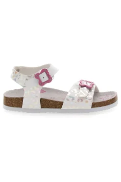 Sandali bianchi con dettagli iridescenti e fibbie rosa PITT KIDS 14505