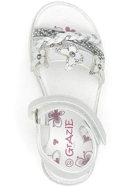 Sandali Bianchi con Farfalle Decorative e Chiusura a Velcro GRAZIE GIRL 14330