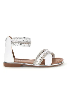 Sandali bianchi con fasce incrociate glitter e cerniera Grazie girl 15023