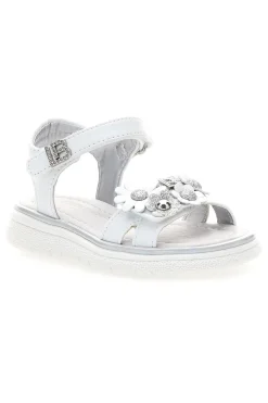 Sandali bianchi con fiori applicati e glitter Laura Biagiotti 96109489