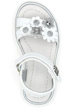 Sandali bianchi con fiori applicati e glitter Laura Biagiotti 96109489