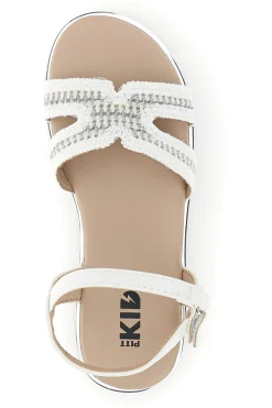 Sandali bianchi con frontale intrecciato e dettagli argentati Pitt kids 392629S