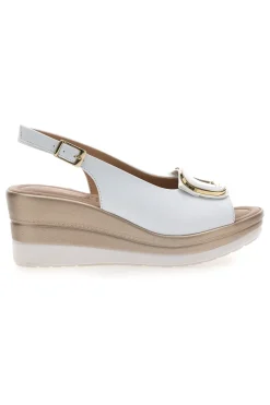 Sandali bianchi con zeppa e maxi fibbia Pittarello Look MK3197352