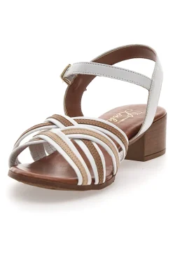 Sandali Bianchi e Beige con Tacco a Blocco in Vera Pelle PITTARELLO LOOK 243110