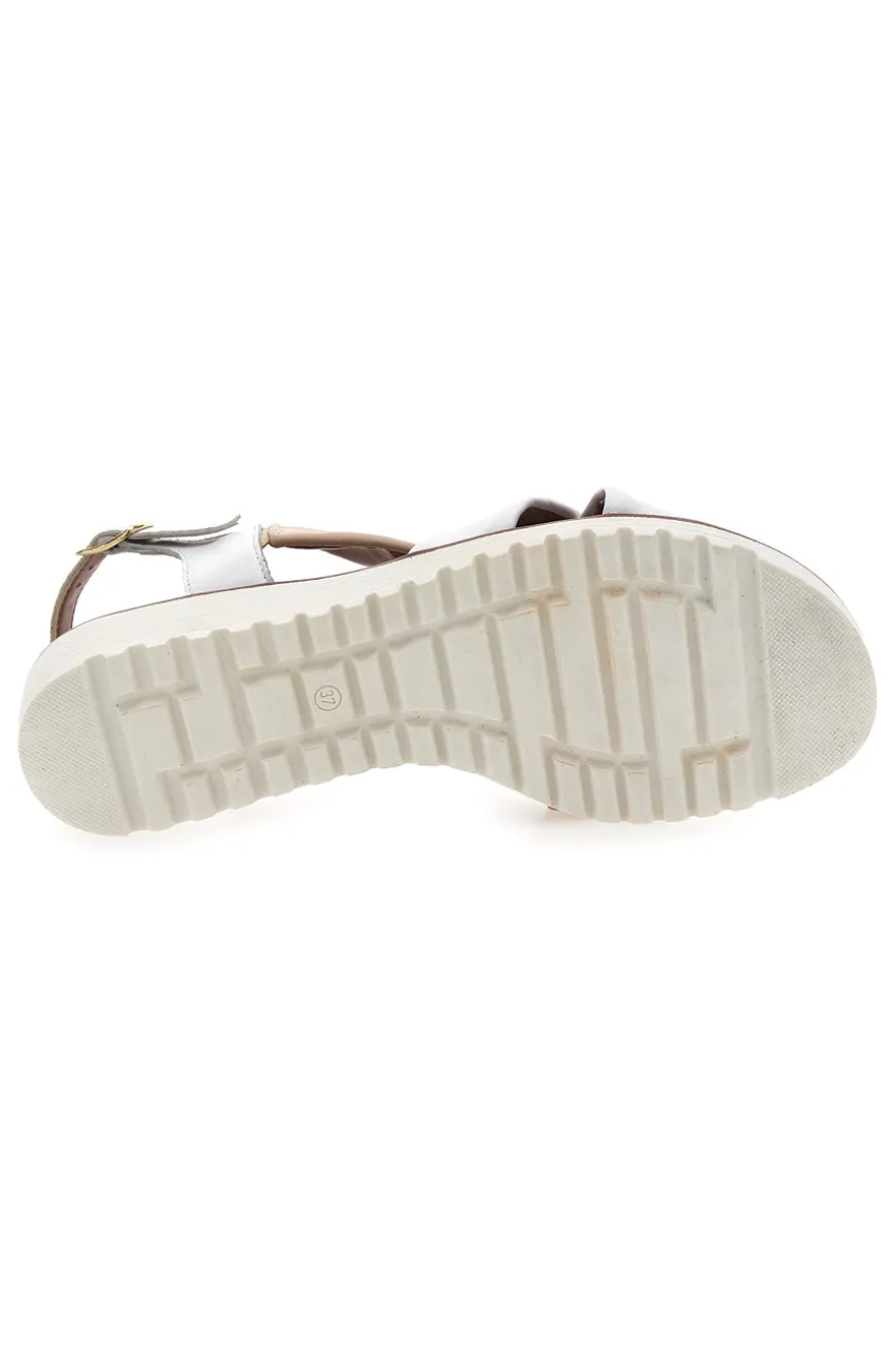 Sandali Bianchi e Beige con Tomaia a Fascia In Vera Pelle MIO TEMPO 24A030