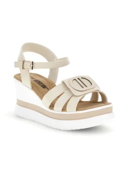 Sandali bianchi e beige con zeppa e dettaglio decorativo Energy E482