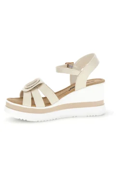 Sandali bianchi e beige con zeppa e dettaglio decorativo Energy E482