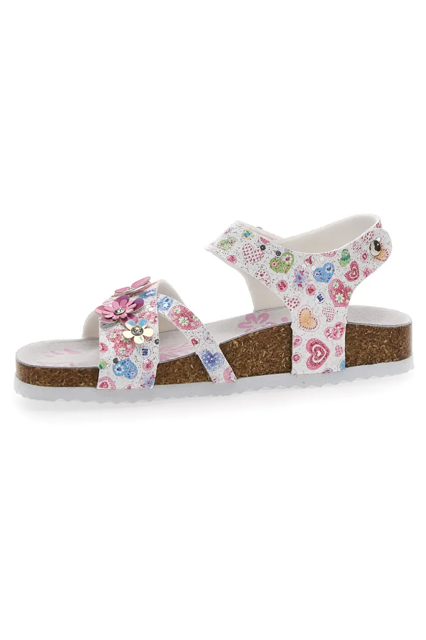 Sandali Bianchi e Rosa Con Applicazioni Floreali Pitt Kids 14407