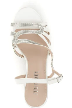 Sandali bianco con cinturini brillanti e tacco largo First lady P702