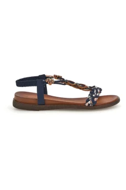 Sandali blu con fasce intrecciate e applicazioni gioiello Quanna mel 560317