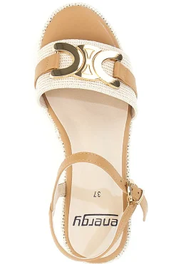 Sandali con zeppa beige con dettagli oro Energy E6000