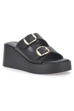 Sandali con zeppa neri con doppia fibbia oro Rock'n Doll 3T848223
