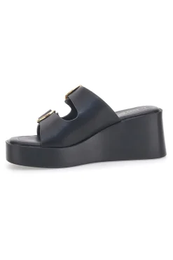 Sandali con zeppa neri con doppia fibbia oro Rock'n Doll 3T848223