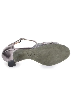 Sandali da ballo argento con cinturino a T e suola in vera pelle The First Dance 6559