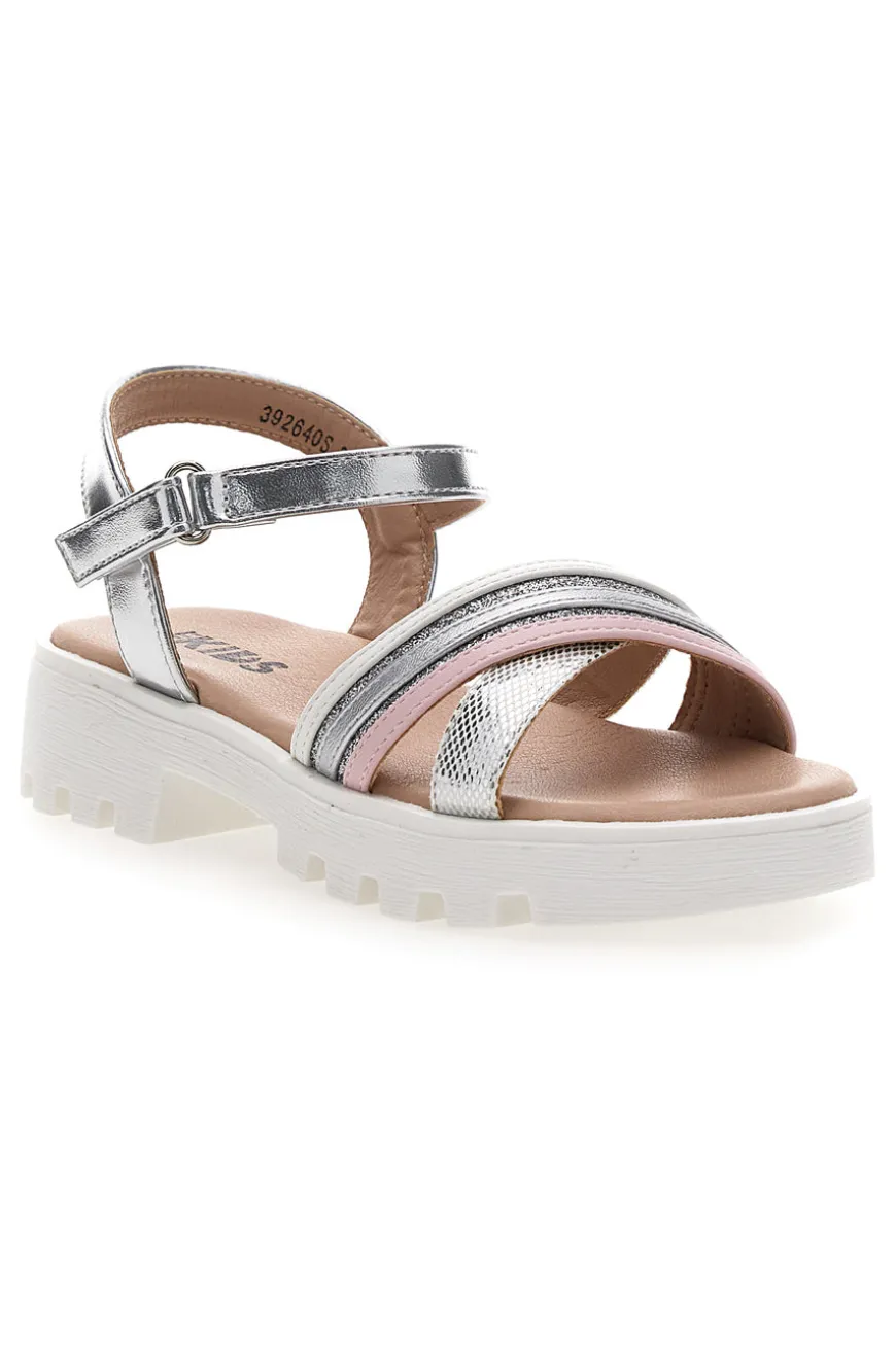 Sandali da bambina argento con cinturino regolabile Pitt kids 392640S