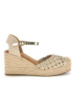 Sandali espadrillas oro con zeppa e cinturino Fun beach P714