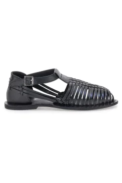Sandali Fisherman Neri Con Suola Flat Pittarello Look 5022