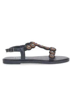 Sandali Flat Neri Con Applicazioni Colorate THE FIRST CHIC PREA752