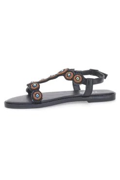 Sandali Flat Neri Con Applicazioni Colorate THE FIRST CHIC PREA752
