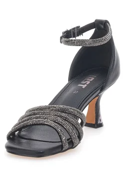 Sandali Gioiello Neri con Tacco Basso e Cinturini con Glitter THE FIRST 612