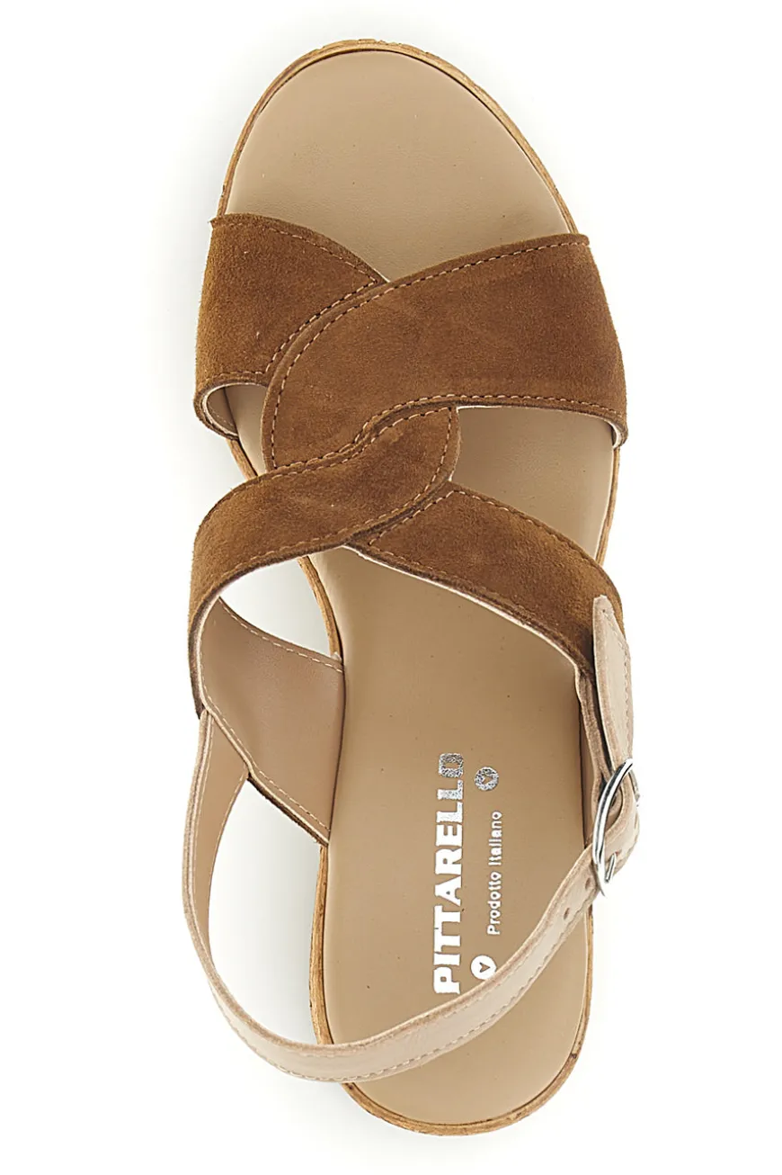 Sandali in pelle marrone con tacco largo e plateau Pittarello 322418379