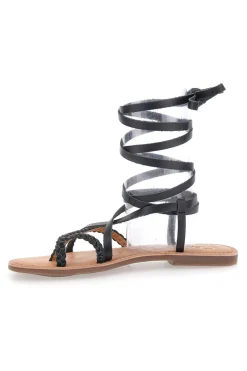 Sandali Lace-Up Neri Con Suola Flat Cafe' Cost 95121