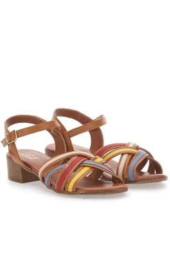 Sandali marroni con fascie colorate in Vera Pelle PITTARELLO LOOK 243110
