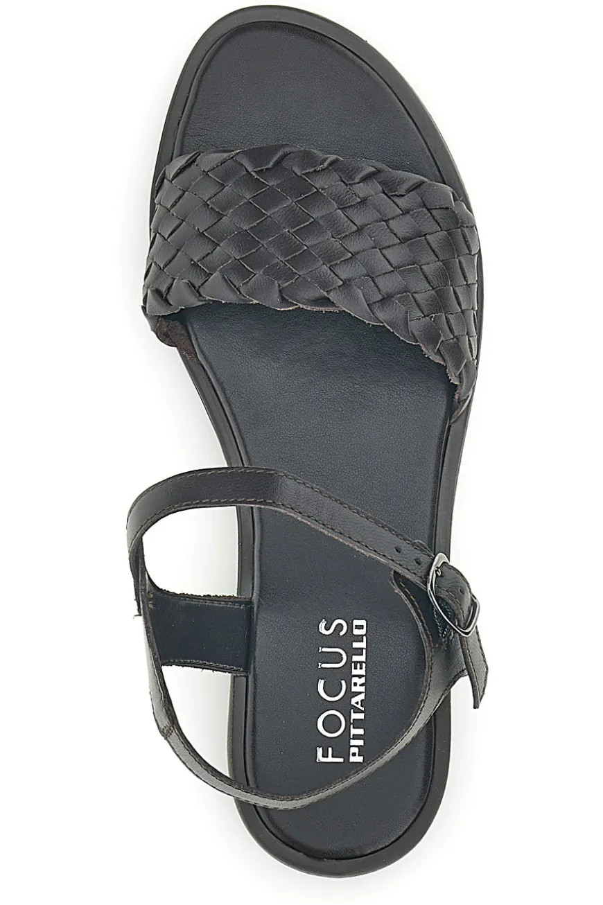 Sandali marroni in vera pelle intrecciati con cinturino Pittarello focus 222230