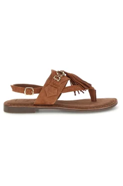 Sandali marroni in vera pelle infradito con frange Pittarello look IF6797