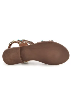Sandali marroni in vera pelle con borchie multicolor Pittarello look IF6980